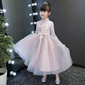 女童礼服春季中国风生日宴公主裙古筝演奏中长款儿童主持人演出服