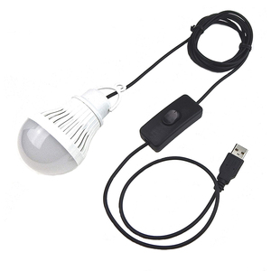 LED充电节能灯泡USB接口按钮开关5W超亮家用户外带挂钩带线2.4米