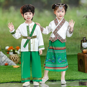 儿童傣族服装男童夏季短袖女童云南56个少数民族衣服幼儿园演出服