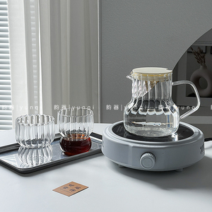 韵器ins咖啡茶壶高硼硅耐热竖纹玻璃壶家用冷水壶套装客厅高级感