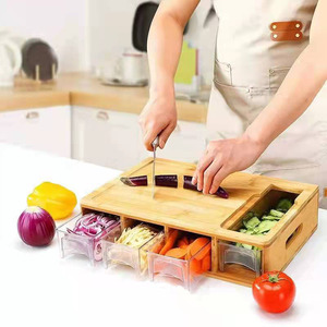 竹制多功能切菜砧板菜板 带收纳盒蔬菜食品分类 刨丝器方形砧板