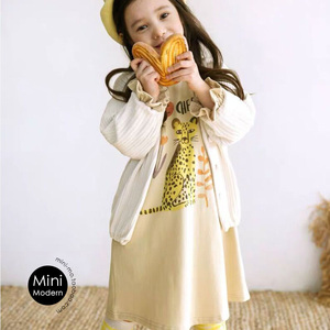 韩国进口TN春秋女童时尚洋气舒适豹子中长款卫衣束口长袖连衣裙