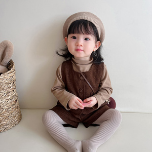 24韩版女宝宝春装套装女童新款马甲短裤分体两件套时髦洋气外出服