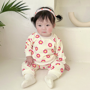 韩国婴儿家居服套装新生儿衣服春秋分体两件套女宝宝可爱宽松睡衣