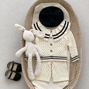 韩版学院风女童秋冬装套装宝宝棉纱线针织毛衣开衫外套裤子两件套