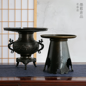 日本进口回流铜器御玄猪日式池坊薄端旧物摆件老物件铜瓶花器器皿