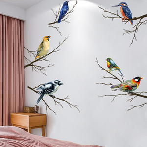中式艺术鸟墙纸卧室房间床边墙面装饰贴画自粘客厅电视背景墙贴纸