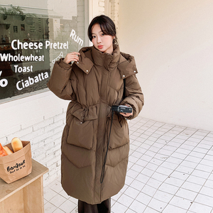 韩版中长款连帽90羽绒服女2023冬季新款加厚显瘦面包服白鸭绒外套