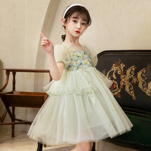 女童公主裙夏装 夏季新款洋气六一裙子儿童绿色蓬蓬纱礼服连衣裙