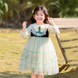 女童春装公主裙 2024春季韩版新款童装女宝儿童淑女长袖连衣裙子