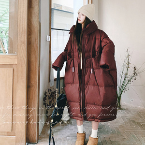 红色中长款白鸭绒羽绒服女2023冬新款韩版今年流行超好看加厚外套