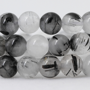 4-10mm天然巴西黑发晶水晶散珠子 diy手链串珠半成品手链项链材料