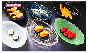 彩色玻璃小船凉菜沙拉盘创意自助玻璃迷你小刺身船果盘船型日式