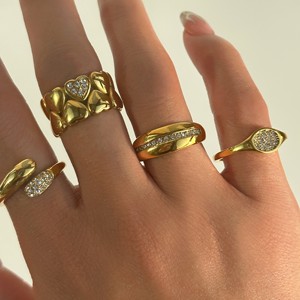 DASEIN ACC欧美小众设计ins博主款个性镶钻叠戴爱心锆石钛钢戒指