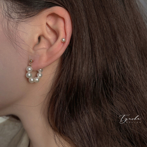 Tyusha天然珍珠小耳圈14k包金耳环复古简约气质法式优雅耳钉耳夹