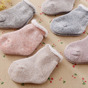 无线头好棉质儿童毛圈袜子加厚反织拉毛宝宝保暖纯色小孩子童冬袜