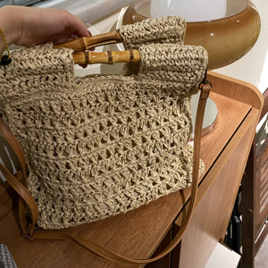 CHAWOOL韩国ins竹节手把编织包大容量简约手提方包单肩斜挎草编包