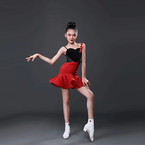 TID少儿拉丁舞裙2024新款黑红搭配高级气质专业女童拉丁舞练功服