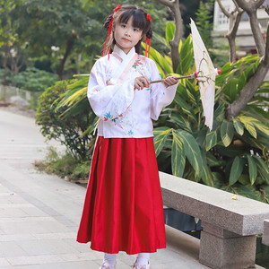 儿童汉服女童改良长袖明制袄裙中国古风襦裙超仙春秋季套装