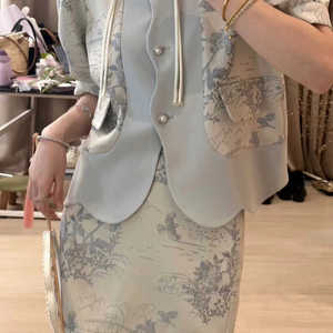 新中式套装2024夏新款设计感外套半身裙两件套女刺绣花国风套装群
