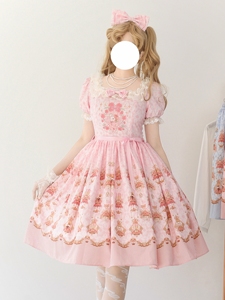 草莓巫女 尾款玫瑰园的兔子夏季原创印花日常Lolita洋装