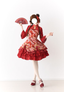 限量 草莓巫女原创Lolita设计中华风古风op姬袖碎花连衣裙