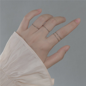白银色S925纯银个性简约细边女时尚韩版戒指环食指中指潮手饰品