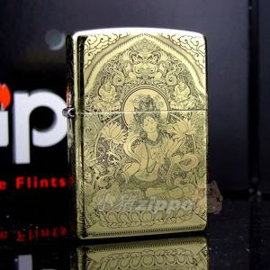 20年老店 小猪Zippo正品 盔甲黄铜五面精雕细刻白度母观音