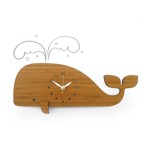 海洋主题生态环保竹木鲸鱼挂钟艺术可爱动物墙贴钟石英钟挂表时钟
