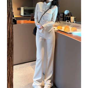 拉夏贝尔新中式国风高端品牌休闲运动套装女春秋2024新款修身白色