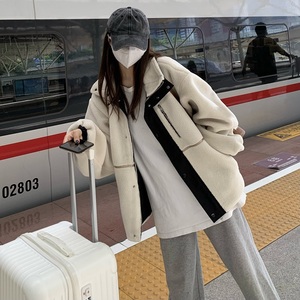 AURORA MUSE 秋冬韩版宽松设计感羊羔毛保暖棉衣外套 女款 米白色