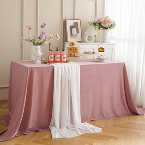 红粉色丝绒桌布甜品台布置户外婚礼生日活动布展背景茶歇摆台布幔