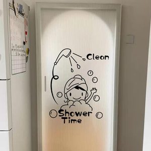 创意厕所卫生间浴室玻璃门贴纸家用洗澡淋浴房推拉门防水卡通贴画