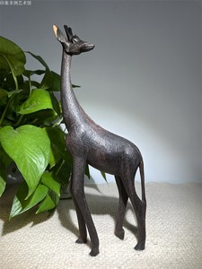 非洲黑木雕长颈鹿乌木雕刻生财有鹿肯尼亚田园檀木动物雕现代简约