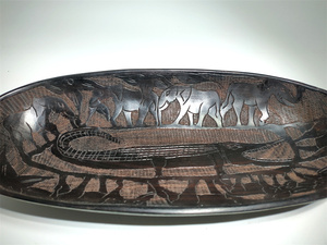 新品超值非洲黑木雕果盘聚宝盆内雕大象鳄鱼肯尼亚家居办公红木盘