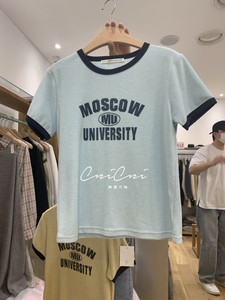BELIEVE MOMENT韩国代购东大门2024春季新款拼色字母短袖T恤女