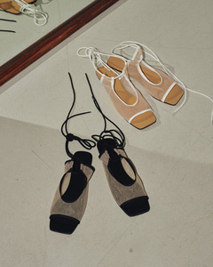 纯元~TDF 24夏新款量少半透薄底系带露脚趾网纱凉鞋平跟拖鞋女士