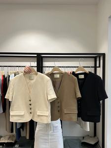 现货bruni 韩国东大门代购女 2024春夏新款 纯色休闲短袖西装外套
