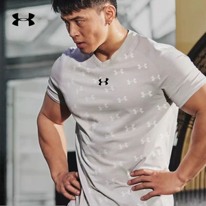 安德玛UA速干短袖T恤男新款满印宽松休闲跑步健身运动训练上衣