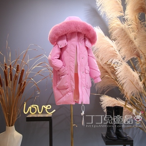 欧美女童装冬季时尚仿毛领长款羽绒服韩版中大童新品豪华鸭绒外套