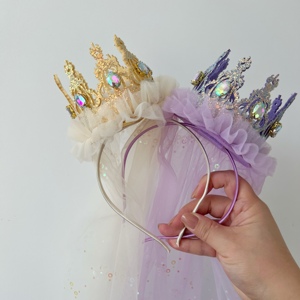 生日水钻皇冠发箍儿童 派对公主头纱 洋气头箍头饰 装饰女童