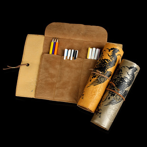 卷卷笔袋 暮光之城复古捆绑式三折皮质大容量笔袋学生铅笔文具盒