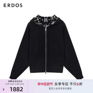 【羊绒开衫】ERDOS 冬季羊毛羊绒连帽针织女双开拉链厚款外套时尚