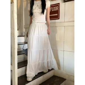 红人馆白色半身裙女2024新款气质裙子显瘦a字蛋糕裙高腰法式长裙