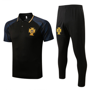 新款葡萄牙足球队服黑色POLO衫短袖翻领T恤训练长裤球迷版大码男