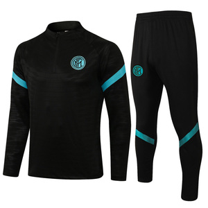 秋冬季国际米兰2124长袖足球训练服黑色足球运动长裤大码成人套装