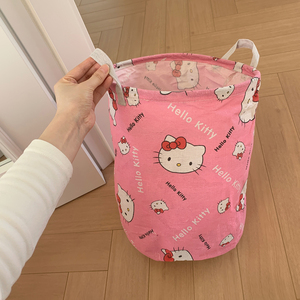 馨帮帮杂货铺粉色卡通猫收纳篮可折叠布艺收纳筐收纳桶家用脏衣篮