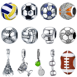 925银手链串珠适用于潘家手链足球排球篮球羽毛球DIY大孔珠子配件
