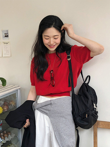 现货【直邮】韩国代购2024年春季新款时尚毛衣纯色套头针织短袖女