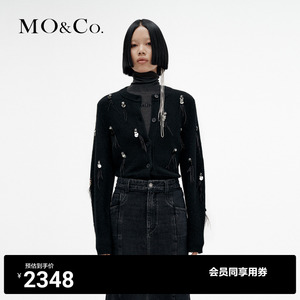 MO&Co.MUNN设计师联名冬新款手工订饰短款牦牛绒毛针织开衫外套女